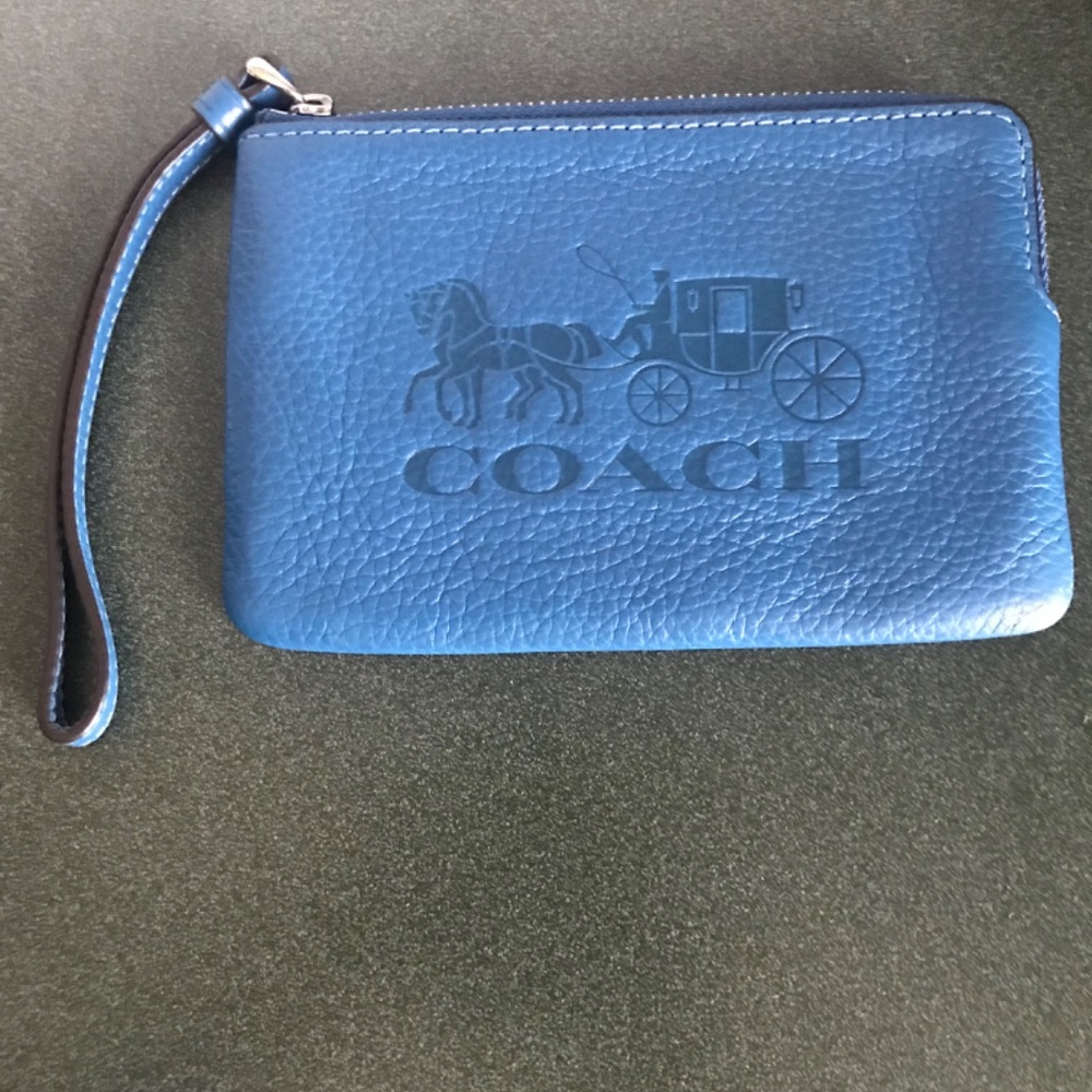 Coach Blue Leather Wristlet Mini Pouch - Picture 2 of 15